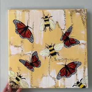 Butterfly and Bees Mixed Media Original Painting